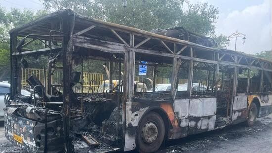The charred bus.