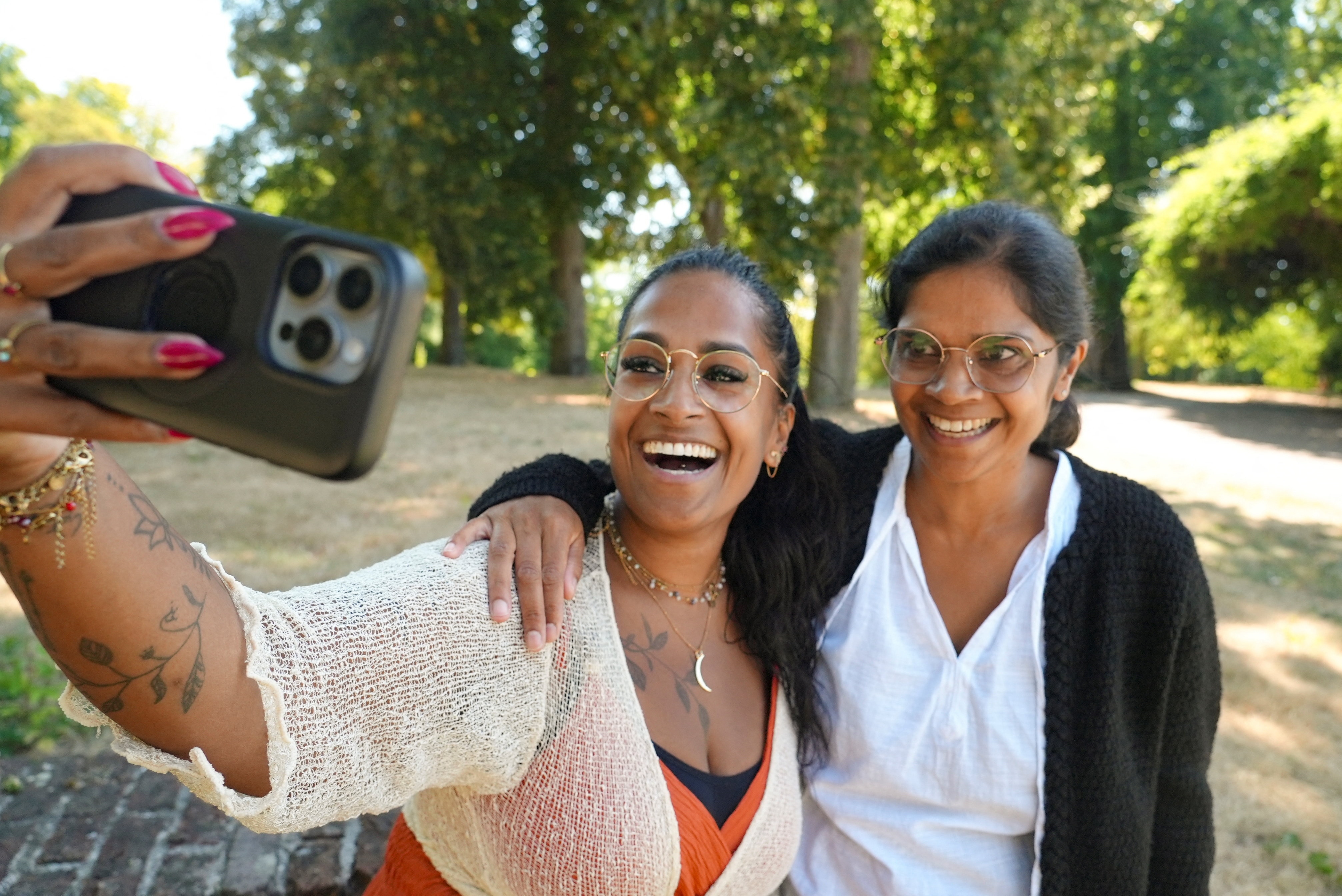 Indian-born women Meena Geltink, 43, and Minal Tijssen, 44. (REUTERS)