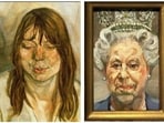 (Above left) Woman Smiling (1959), modelled on artist Suzy Boyt. (Above right) Freud’s portrait of Queen Elizabeth II (2001). (Wikimedia)