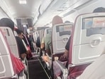 An inside view of the Air India flight from Phuket to Delhi after it hit turbulence, injuring a number of passengers, in New Delhi.