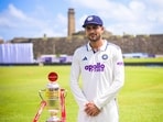 Shubman Gill poses with the trophy during a photoshoot ahead of the first Test.