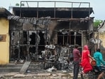 According to police, the fire broke out around 2.30am following a short circuit outside the shop. (Sunil Ghosh/HT PHOTO)