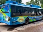 DTC bus that crushed the schoolgirl on Dallupura Road on Friday. (PTI)