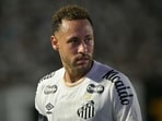Neymar gestures during the first leg of the Copa Sudamericana round of 16 football match between Santos and Macara.(AFP)