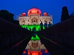 Gram it: As India celebrates its 80th Independence Day, the Tricolour-themed lighting is glowing up Delhi's landmark buildings in the true spirit of patriotism. Here's a scenic view of the Humayun's Tomb, on Mathura Road, as it gets illuminated in hues of saffron, white and green,