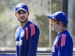 India's Captain Shubman Gill, left, with head coach Gautam Gambhir during a practice session ahead of the first test cricket match between India and Sri Lanka, in Galle. (PTI)