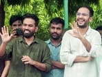 Cockroach Janata Party (CJP) founder Abhijeet Dipke with CJP chief spokesperson Saurav Das and national spokesperson Ashutosh Ranka