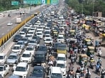 New Delhi, India- August 13, 2026: Heavy traffic congestion at delhi dehradun expressway Gandhi nagar towards Geeta Colony due to independence day full dress rehearsal at red fort in New Delhi, India on Thursday, August 13, 2026. (HT Photo/Sonu Mehta)