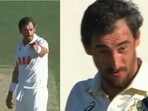 Mitchell Starc having a heated exchange with Mehidy Hasan.