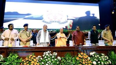 CM Yogi Adityanath, actor Nana Patekar, singer-composer Shankar Mahadevan and others at the launch of the UP Police song in Lucknow on Friday. (Deepak Gupta/HT)