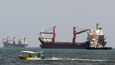 Vessels are seen in the Strait of Hormuz, off the port city of Bandar Abbas in southern Iran on August 10, 2026. (AFP) Vessels are seen in the Strait of Hormuz, off the port city of Bandar Abbas in southern Iran on August 10, 2026. (AFP)
