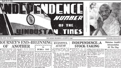 Hindustan Times newspaper on the morning of August 15, 1947. (HT) Hindustan Times newspaper on the morning of August 15, 1947. (HT)