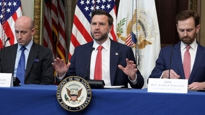 Vice President JD Vance at a roundtable this month on Trump administration efforts to combat fraud. Vice President JD Vance at a roundtable this month on Trump administration efforts to combat fraud.