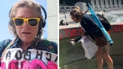 A woman has been arrested on felony charges related to the incident, with further concerns about the World War II memorial's maintenance. A woman has been arrested on felony charges related to the incident, with further concerns about the World War II memorial's maintenance.