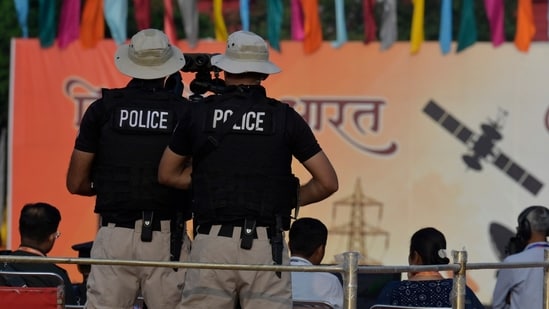 Security personnel on alerts during the full dress rehearsal for the 80th Independence Day celebrations at the Red Fort complexin New Delhi, India, on Thursday, August 13, 2026.