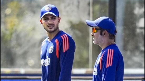 India's Captain Shubman Gill, left, with head coach Gautam Gambhir during a practice session ahead of the first test cricket match between India and Sri Lanka, in Galle. (PTI)