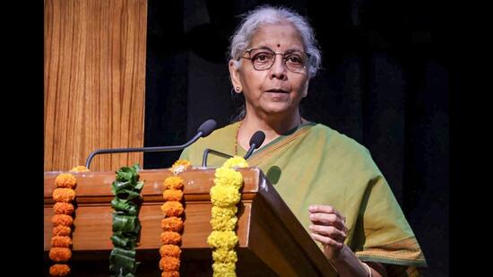 India’s finance minister Nirmala Sitharaman addresses the INDICA Guru Utsava 2026 celebrations, on the occasion of ‘Guru Purnima’, in New Delhi, on July 29. (PTI)