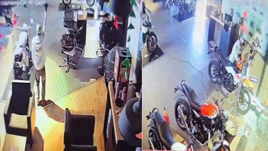 Man dances, drinks coffee, takes bath before riding away with KTM in Varanasi (Screengrab from CCTV)