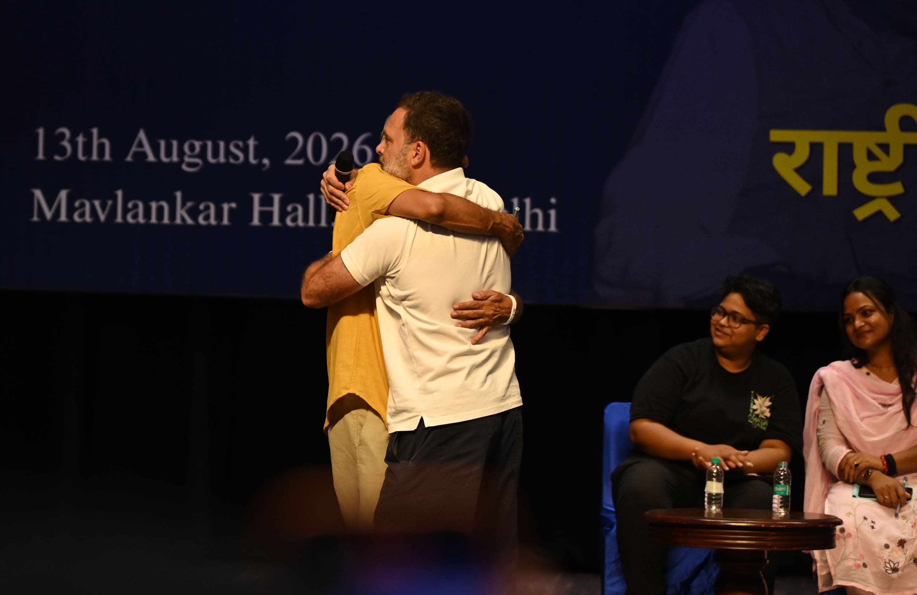 Row erupted after Dikshit asked Gandhi if he hugged him “thinking he was Meloni (Italian PM Georgia Meloni)”, to which Gandhi replied “I have not reached there yet”. (Rahul Gandhi hugging Sandeep Dikshit while attacking Modi govt's foreign policy) (HT Photos ) Row erupted after Dikshit asked Gandhi if he hugged him “thinking he was Meloni (Italian PM Georgia Meloni)”, to which Gandhi replied “I have not reached there yet”. (Rahul Gandhi hugging Sandeep Dikshit while attacking Modi govt's foreign policy) (HT Photos )