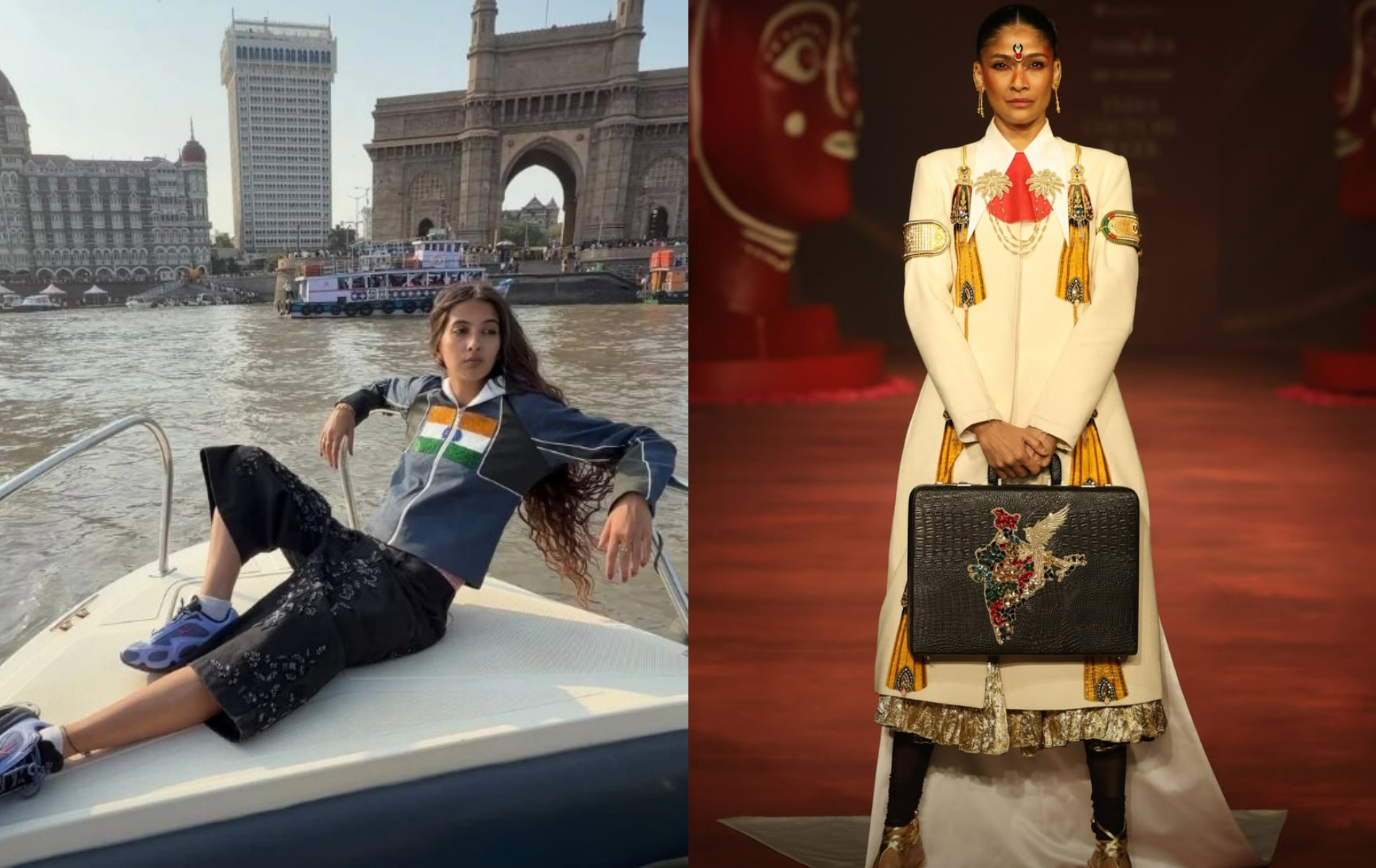 Diya Joukani and House of Masaba's faux-croc vintage briefcase embellished with a rhinestone map of India Diya Joukani and House of Masaba's faux-croc vintage briefcase embellished with a rhinestone map of India