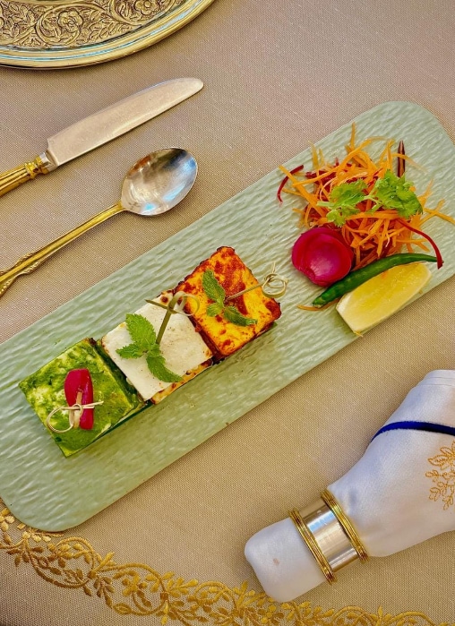Saffron, cream, and mint-marinated cottage cheese skewers, chargrilled in the tandoor. (Picture credit: Chef Varun Parashar) Saffron, cream, and mint-marinated cottage cheese skewers, chargrilled in the tandoor. (Picture credit: Chef Varun Parashar)
