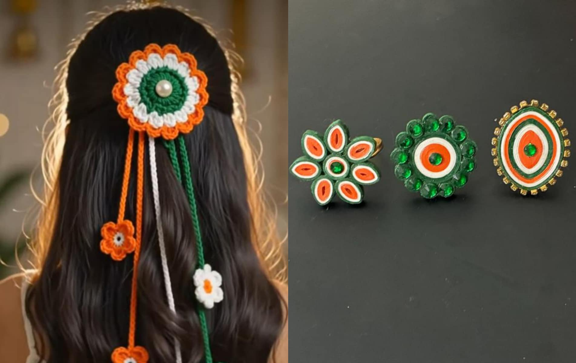 Handmade tricolour crochet hair and tricolour rings Handmade tricolour crochet hair and tricolour rings