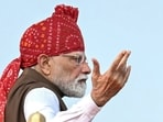 Prime Minister Narendra Modi addresses the nation from the ramparts of the Red Fort during the celebrations to mark the country's Independence Day in New Delhi. 