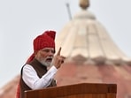 Prime Minister Narendra Modi addresses the nation from the Red Fort during the Independence Day celebrations in New Delhi.