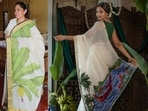 Artists add a creative touch to the traditional Kasavu saree.