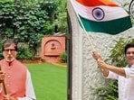 (L-R) Amitabh Bachchan and Sachin Tendulkar celebrate India's 80th Independence Day. (L-R) Amitabh Bachchan and Sachin Tendulkar celebrate India's 80th Independence Day.
