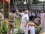 Nagpur: Rashtriya Swayamsevak Sangh (RSS) chief Mohan Bhagwat hoists the national tricolour on the occasion of the 80th Independence Day, at the RSS headquarters, in Nagpur (PTI)