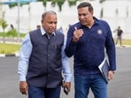 BCCI Secretary Devajit Saikia, left, with BCCI CoE head VVS Laxman during a guided tour of the BCCI Centre of Excellence, in Bengaluru BCCI Secretary Devajit Saikia, left, with BCCI CoE head VVS Laxman during a guided tour of the BCCI Centre of Excellence, in Bengaluru