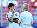 Aston Villa's Alejandro Garnacho during a pitch walkaround ahead of tomorrow's match