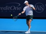 Martin Landaluce of Spain plays a forehand during their match against Jack Draper of Great Britain during day three of the Cincinnati Open at the Lindner Family Tennis Center in Mason, Ohio.