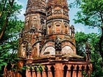 The Sonarang Twin Temples with peaks resembling spires, built between 1843 and 1886 in Bangladesh. (Courtesy Amit Guha / Tapestries in Brick)