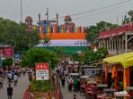 A view of Red fort on eve of Independence Day celebration