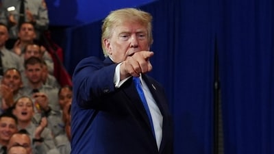 President Donald Trump departs after speaking at the David Mack Center for Training and Intelligence, Friday, Aug. 14, 2026, in Garden City, N.Y. (AP Photo) President Donald Trump departs after speaking at the David Mack Center for Training and Intelligence, Friday, Aug. 14, 2026, in Garden City, N.Y. (AP Photo)