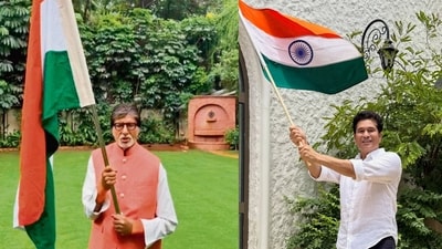 (L-R) Amitabh Bachchan and Sachin Tendulkar celebrate India's 80th Independence Day. (Instagram) (L-R) Amitabh Bachchan and Sachin Tendulkar celebrate India's 80th Independence Day. (Instagram)
