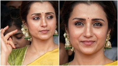 At the Independence Day ceremony in Chennai, Trisha wowed in a luxurious golden saree paired with a textured lime-green blouse. (Instagram/ cs_review) At the Independence Day ceremony in Chennai, Trisha wowed in a luxurious golden saree paired with a textured lime-green blouse. (Instagram/ cs_review)