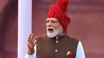 Prime Minister Narendra Modi addresses the nation during the 80th Independence Day celebrations. (@narendramodi) Prime Minister Narendra Modi addresses the nation during the 80th Independence Day celebrations. (@narendramodi)