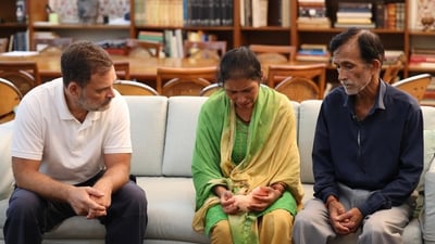 Ankita Bhandari, a receptionist at the resort in Pauri Garhwal district, was reported missing in September 2022. Her body was later found in a canal. (X/ Rahul Gandhi)