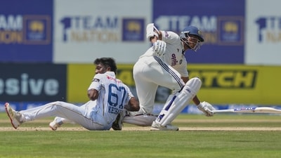 Yashasvi Jaiswal was run out for 32. He missed out on a big innings for sure. (AP Photo/Eranga Jayawardena) Yashasvi Jaiswal was run out for 32. He missed out on a big innings for sure. (AP Photo/Eranga Jayawardena)