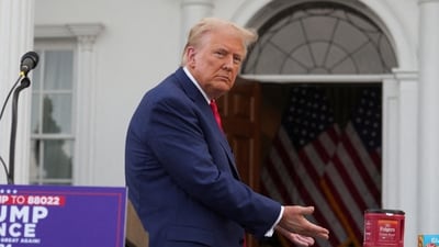 Republican presidential nominee and former US President Donald Trump gestures as he attends a press conference at Trump National Golf Club, in Bedminster, August 15. (REUTERS)