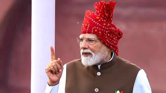 Prime Minister Narendra Modi addresses the nation during the 80th Independence Day celebrations, at Red Fort, in New Delhi.