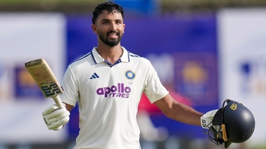 Devdutt Padikkal after completing his maiden Test century.