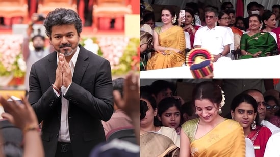 Trisha Krishnan sits with Tamil Nadu CM Vijay's parents.