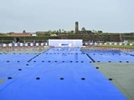 A general view shows covered ground as rain delays the start of play on second day of the first Test cricket match between Sri Lanka and India at the Galle International Stadium in Galle A general view shows covered ground as rain delays the start of play on second day of the first Test cricket match between Sri Lanka and India at the Galle International Stadium in Galle