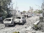 First aid responders and residents rush to the site of an Israeli airstrike that targeted the neighbourhood in the southern Lebanese village of Deir al-Zahrani on August 15 2026. (AFP)