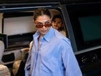 Pregnant Deepika Padukone looked comfy in denim and a blue shirt at the airport as Ranveer Singh dropped her off. (Instagram/ ran_deep_8586)