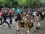 Chaos at Jantar Mantar during the protests last month.